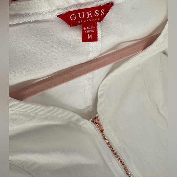 Guess Women's White Denim Mini Dress Rose Gold Zip Closure - Picture 15 of 16